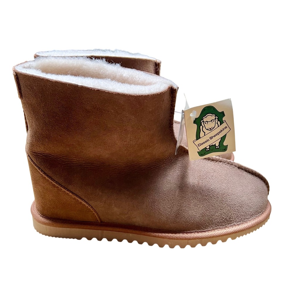 Classic Sheepskins New Zealand Brown Suede Shearling Ankle Boots Women LGE NWT
